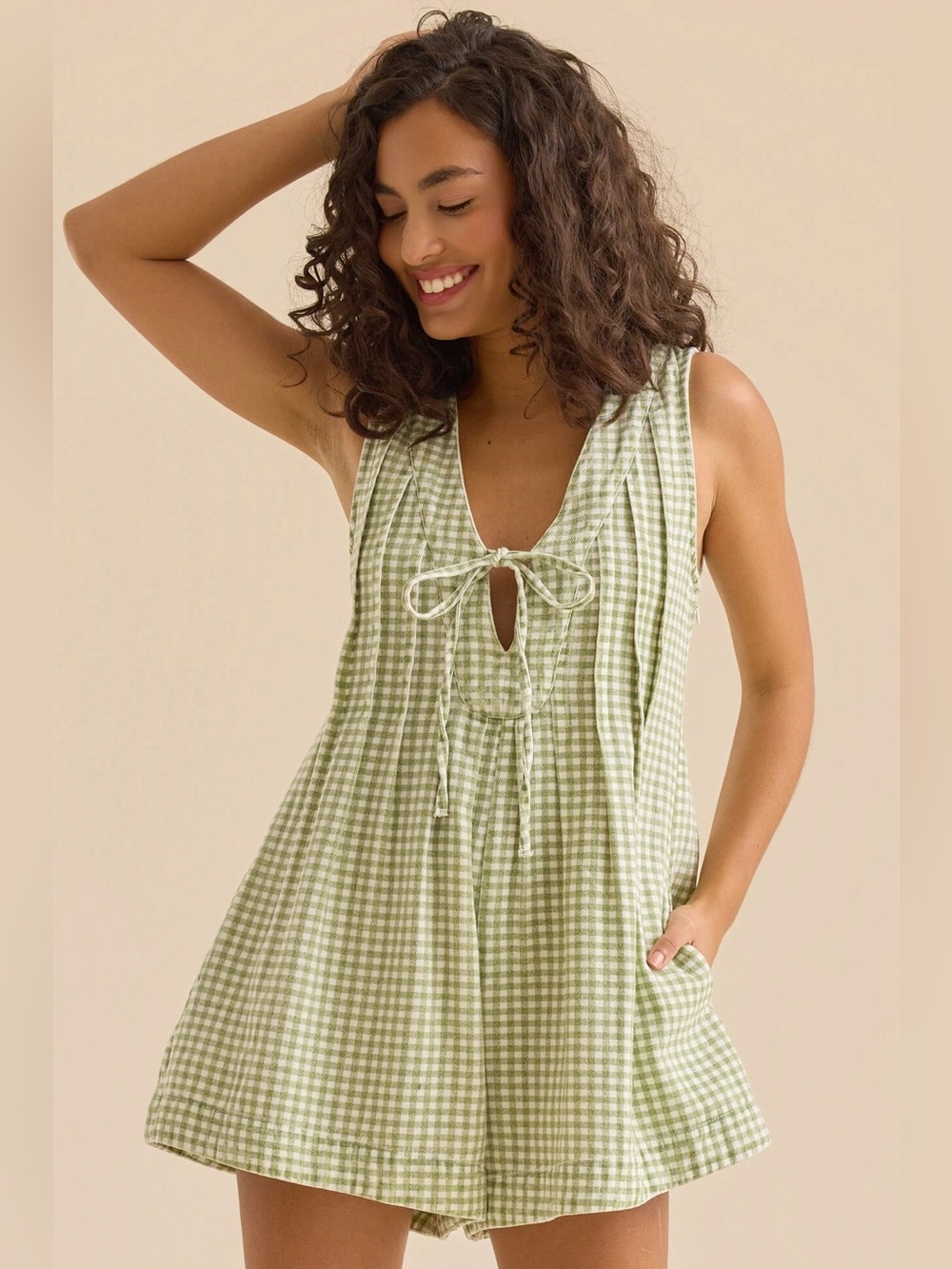 NWT Altar’d State Evie Gingham Denim Romper